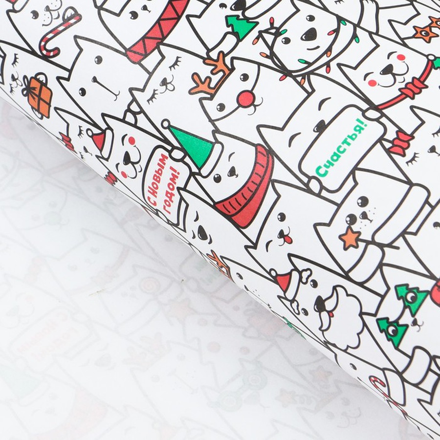 фотография Бумага упаковочная крафтовая «новогодние котики», 50 × 70 см