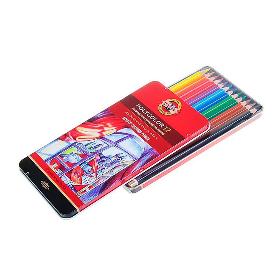 фото Набор цветных карандашей polycolor koh-i-noor, 12 цветов, в металлическом пенале