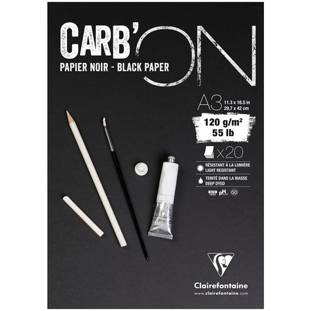 Блокнот для эскизов и зарисовок Clairefontaine Carb'ON, А3, 120г/м2, мелкое зерно, 20 листов