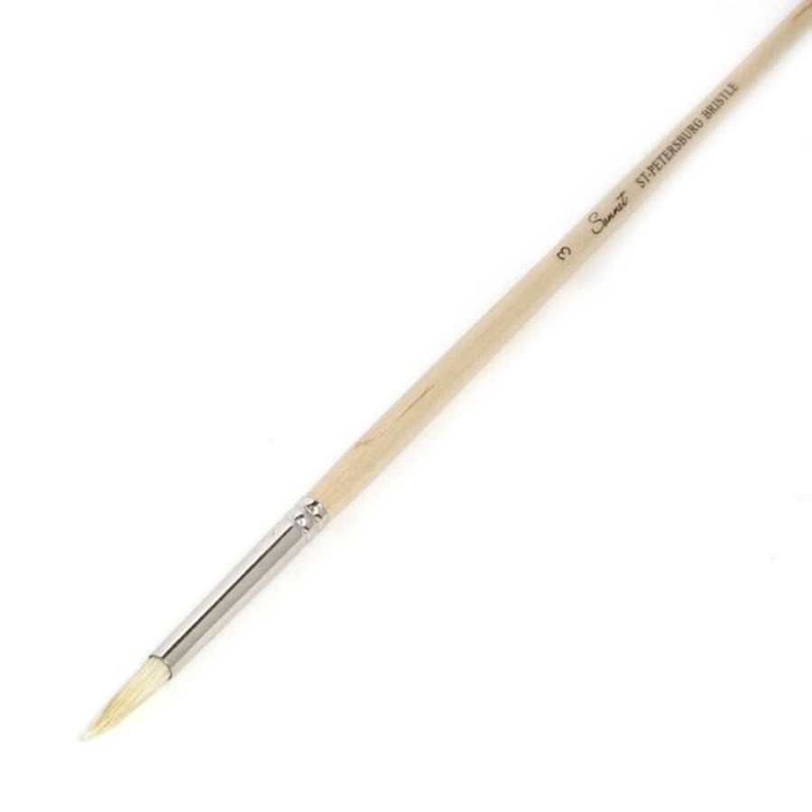 фотография Кисть щетина для масла сонет №3, диаметр 5мм круглая на длинной ручке покрытая лаком
