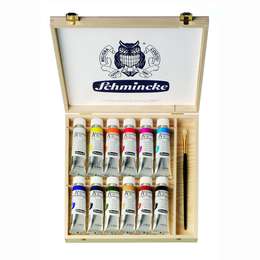 картинка Набор масляных красок schmincke akademie oil color 12 цветов по 60 мл, кисть, деревянная упаковка