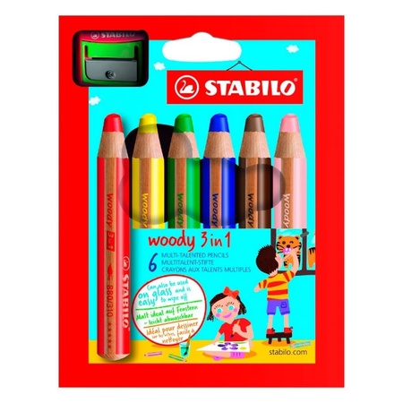 картинка Набор карандашей цветных stabilo woody 3 в 1, 6 цветов+точилка