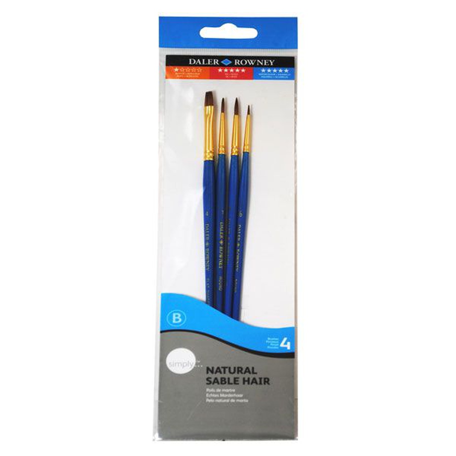 картинка Набор кистей соболь daler-rowney с короткой ручкой 4 pc