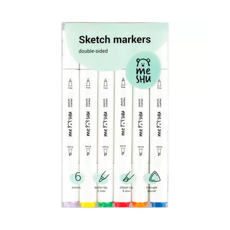 изображение Набор маркеров meshu 6 шт, основные цвета