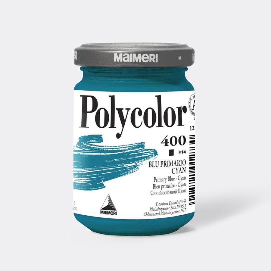 фотография Краска акриловая maimeri polycolor, банка 140 мл, циан синий основной