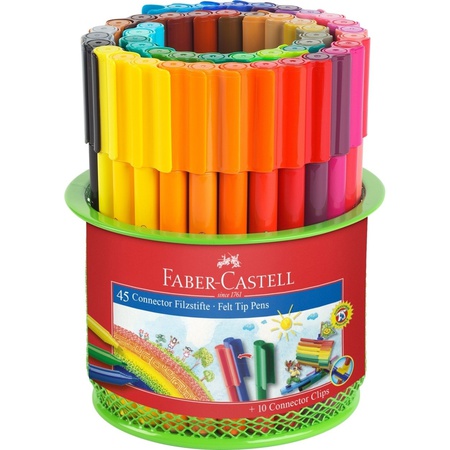 Набор фломастеров Faber-Castell Connector 45 цветов + 10 клипов