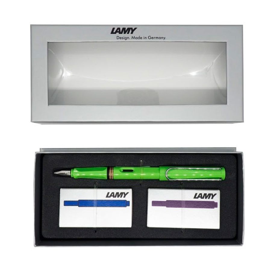 фото К-т: ручка пер safari, f, зеленый+картр. син+фиолет.