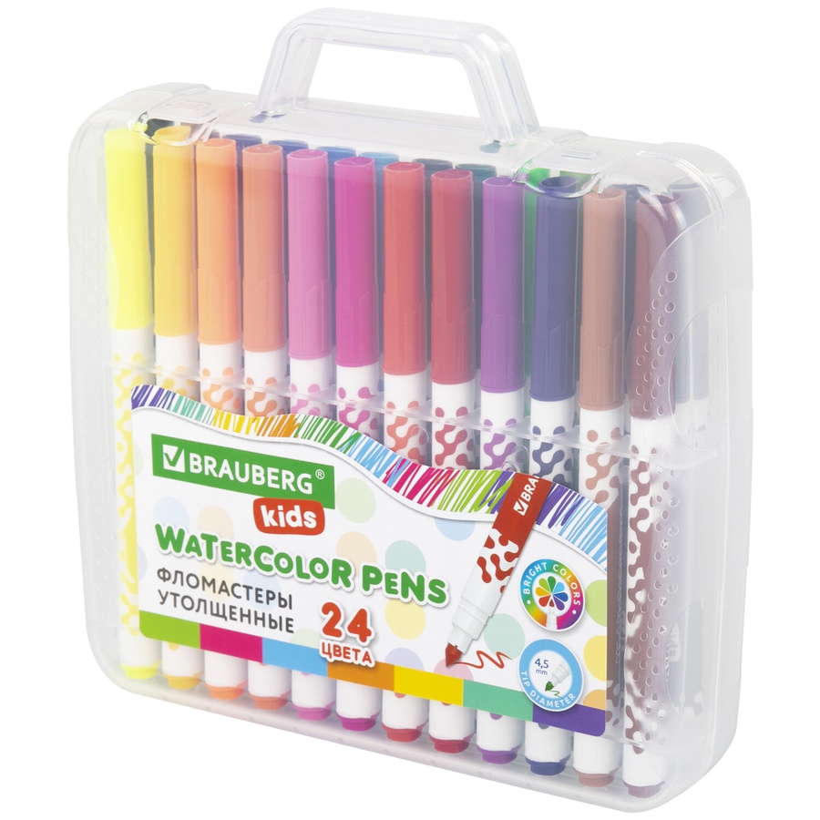 фото Фломастеры в портфельчике утолщенные 24 цвета, вентилируемый колпачок, brauberg kids