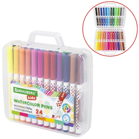 фото Фломастеры в портфельчике утолщенные 24 цвета, вентилируемый колпачок, brauberg kids