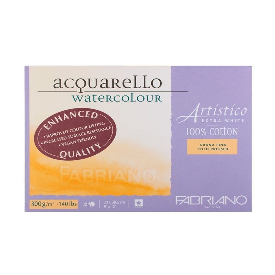 фото Блок для акварели  fabriano artistico extra white 300г/м.кв 23x30,5см фин 20л склейка по 4 сторонам