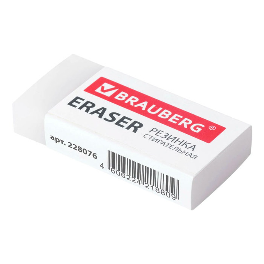фото Ластик brauberg extra, 45х17х10 мм, белый, прямоугольный, экологичный пвх, картонный держатель