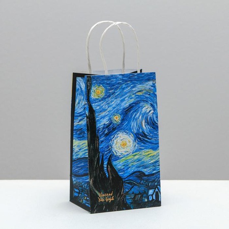 Пакет подарочный крафтовый "Ван Гог" 12х 21х 9 см, для праздника. Креативным подаркам - креативные пакеты! Двухслойный крафт и бумажные ручки, выдерж…
