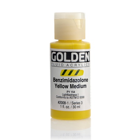 Краска акриловая Golden Fluid, банка 30 мл, № 2008 бензимидазол жёлтый средний