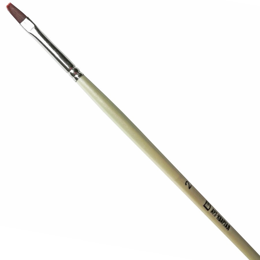 изображение Кисть синтетика красный ворс, арт-квартал плоская, №2, длинная ручка