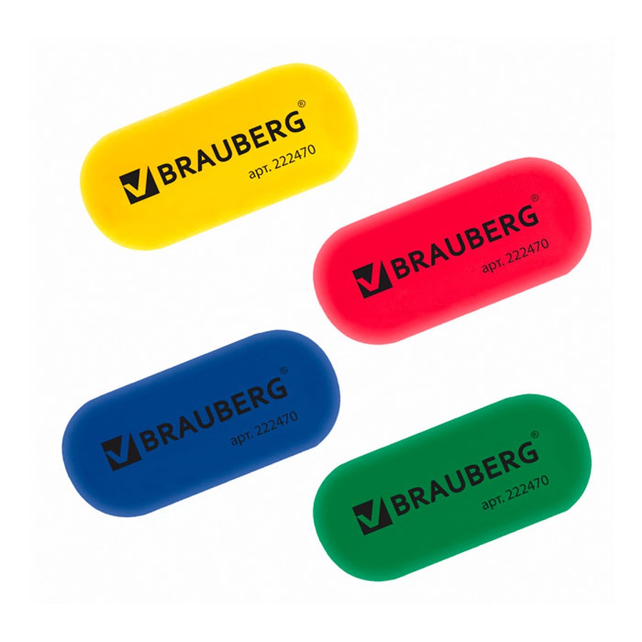 изображение Ластик brauberg, 55х23х10 мм, цвет ассорти, овальный