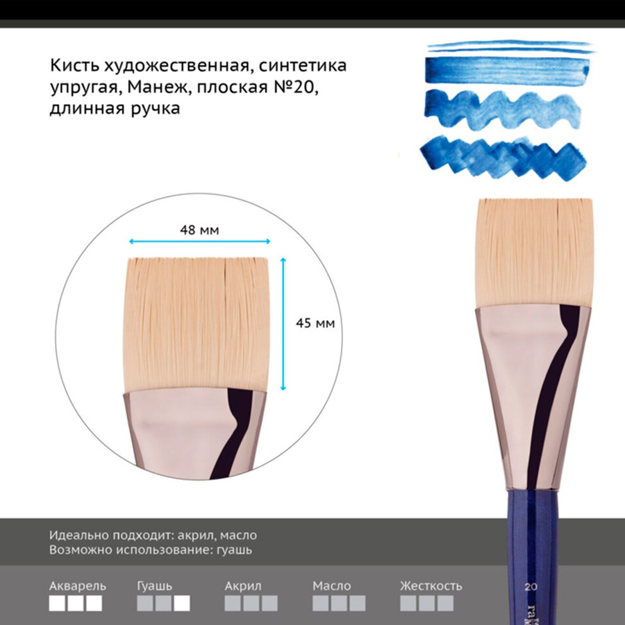 картинка Кисть синтетика упругая гамма "манеж", плоская №20