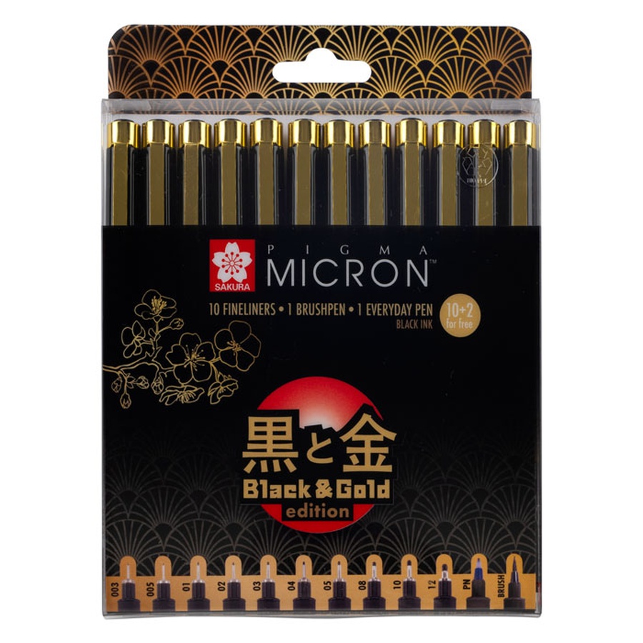 изображение Набор капиллярных ручек pigma micron gold limited edition, 12шт (003-12,brush,pn) черный