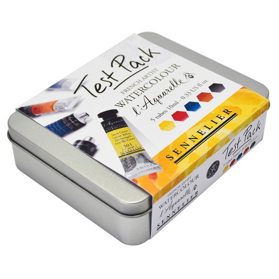 изображение Sennelier набор "test pack" с акварельными красками artist, 5 туб х 10 мл,  жестяная коробка