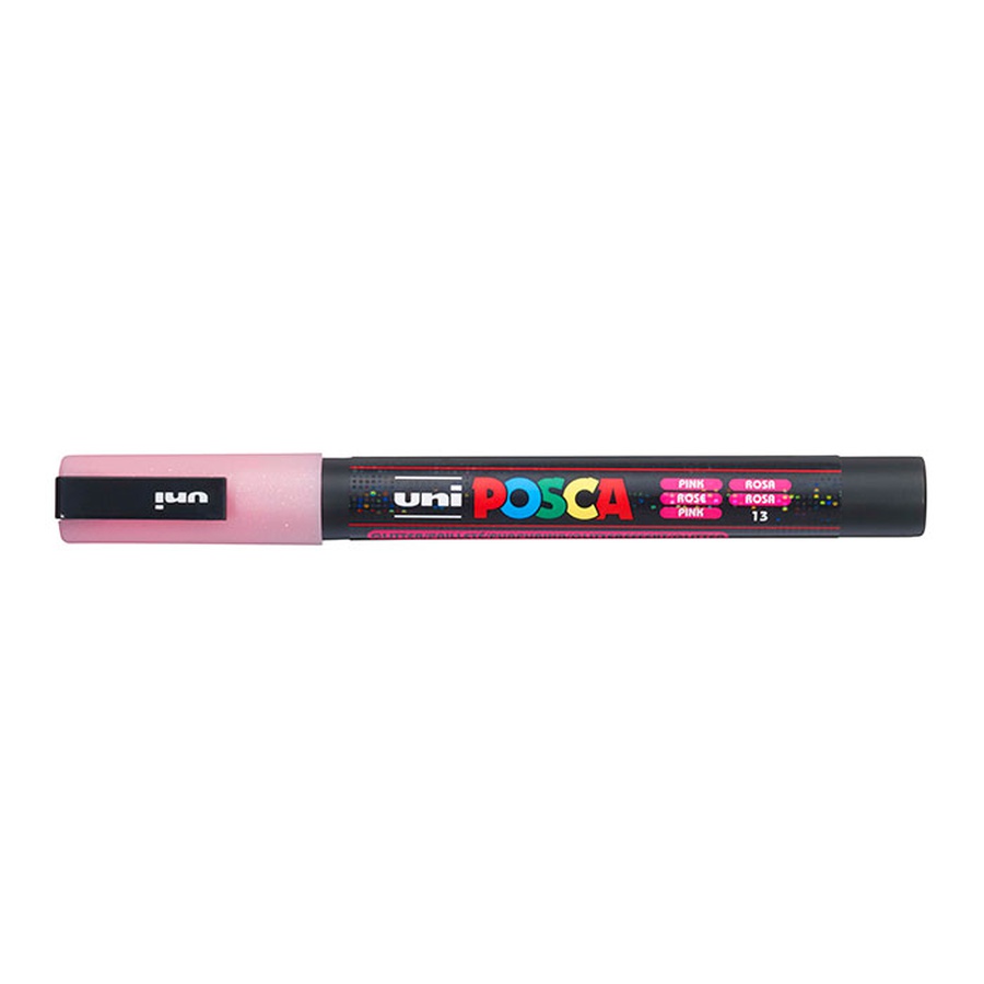 фотография Маркер posca pc-3ml, розовый с блёстками, 0.9 - 1.3 мм, пулевидный наконечник