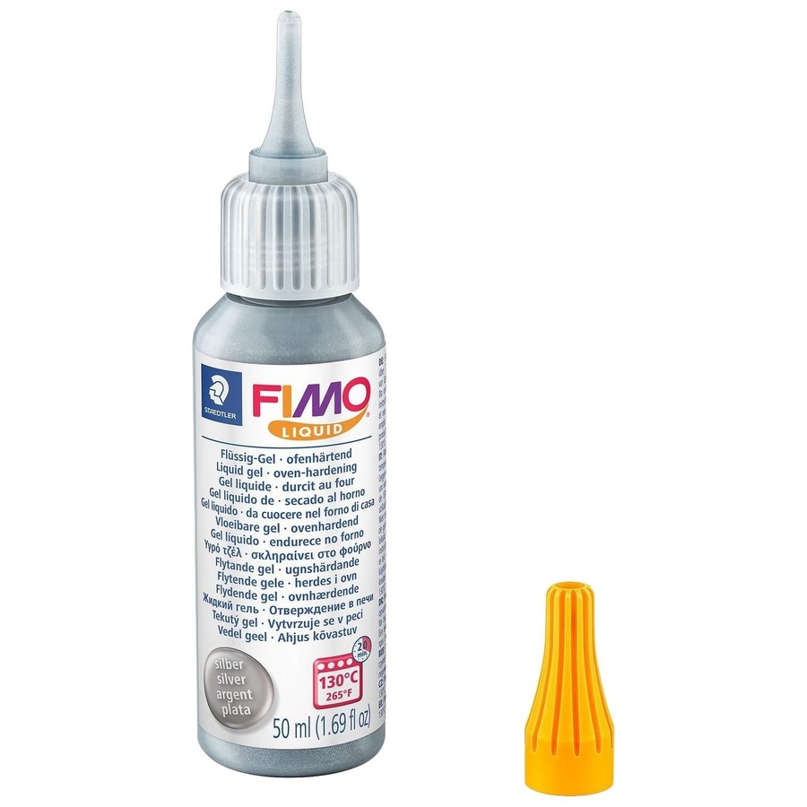 фотография Fimo liquid декоративный гель для запекания, серебряный, 50 мл