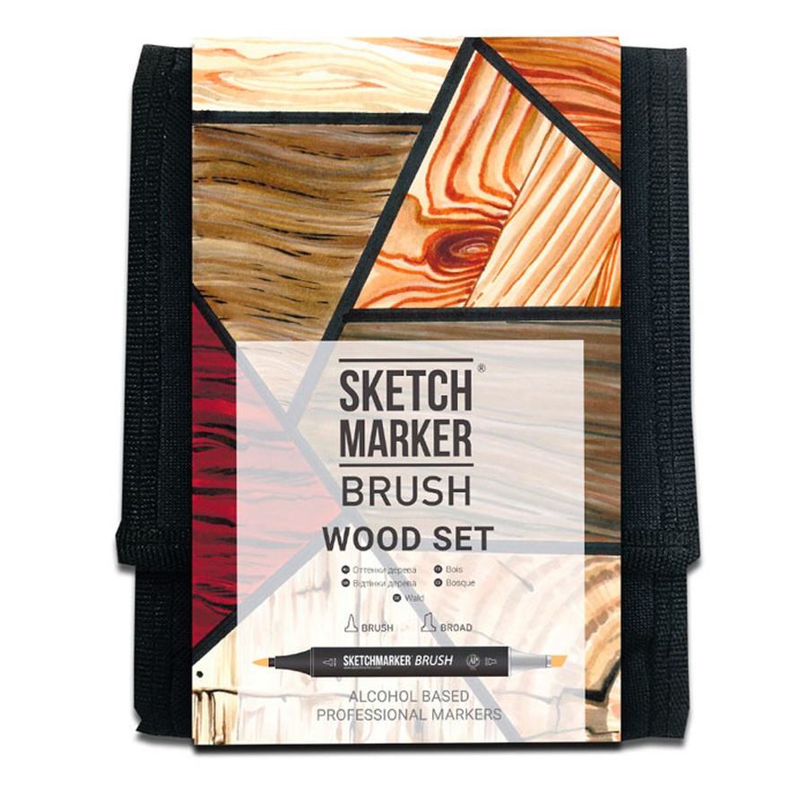 фото Набор маркеров sketchmarker brush wood set 12 шт древесные оттенки + сумка органайзер