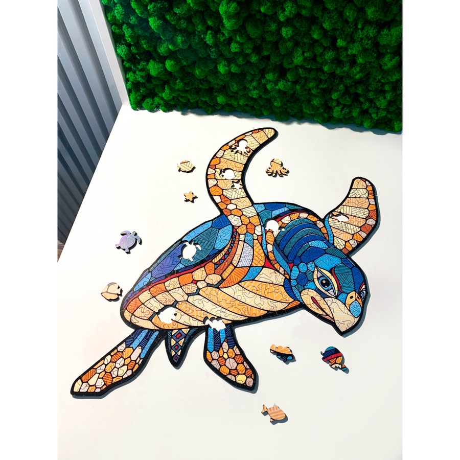 картинка Деревянный, фигурный пазл ewa морская черепаха s 28x20 см