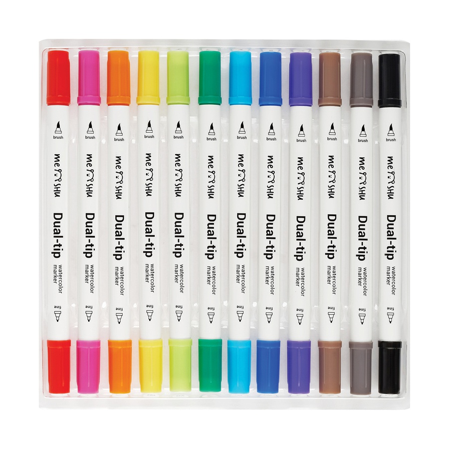 фото Набор акварельных маркеров meshu 12 цветов, основные цвета