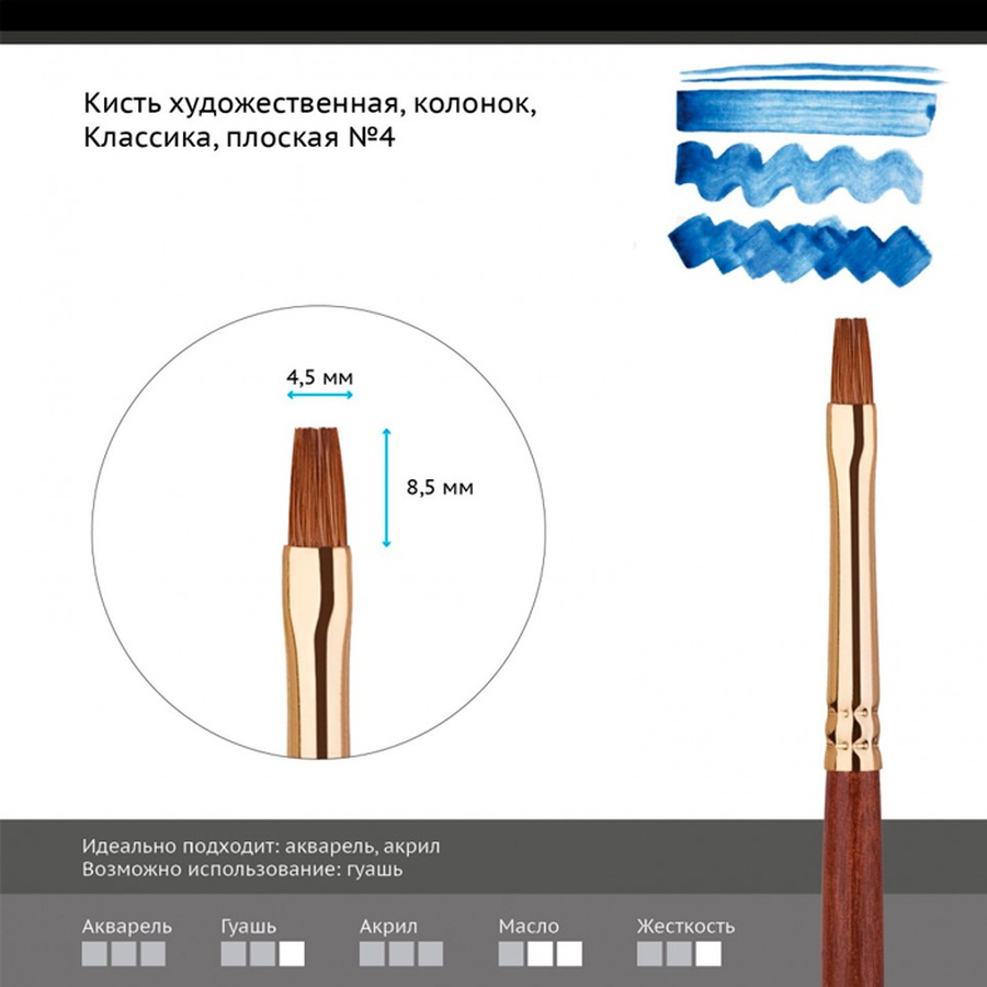 изображение Кисть колонок гамма "классика", плоская №4