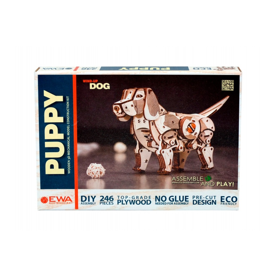 изображение Конструктор деревянный 3d ewa механический щенок puppy