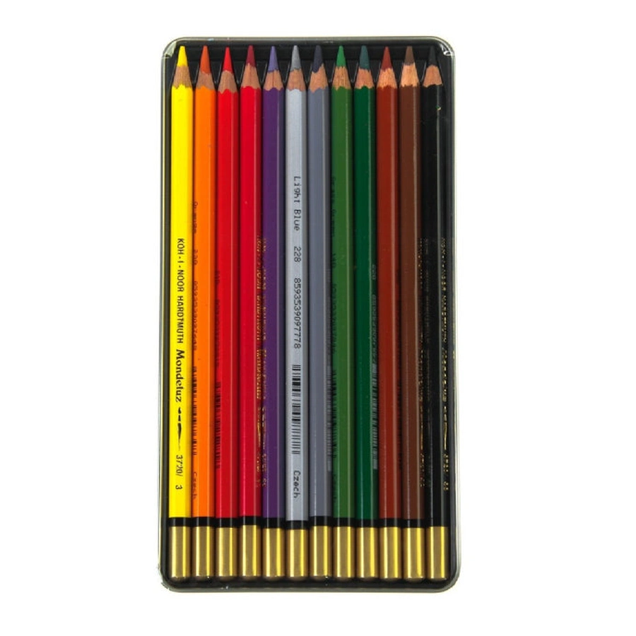 фотография Набор цветных акварельных карандашей mondeluz koh-i-noor, 12 цветов, в жестяном пенале