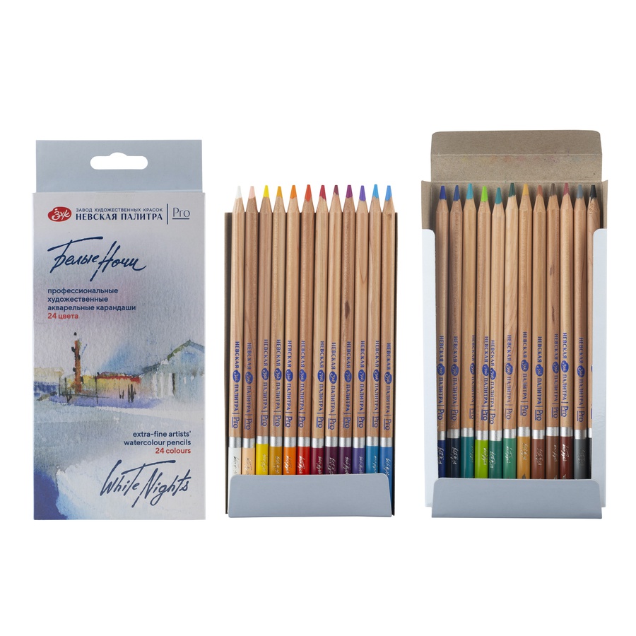 фотография Набор профессиональных акварельных карандашей "белые ночи", 24 цвета, в картонной коробке