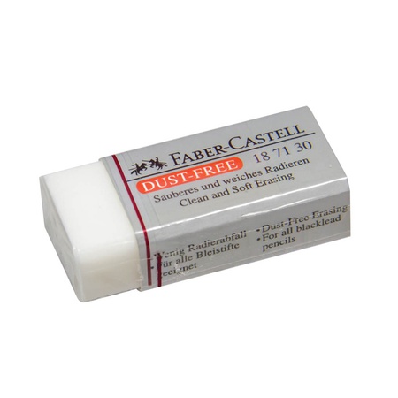 Ластик Faber-Castell Dust-Free предназначен для стирания чернографитных и цветных карандашей. Вызывает меньше пыли и не содержит ПВХ. Обеспечивает чи…