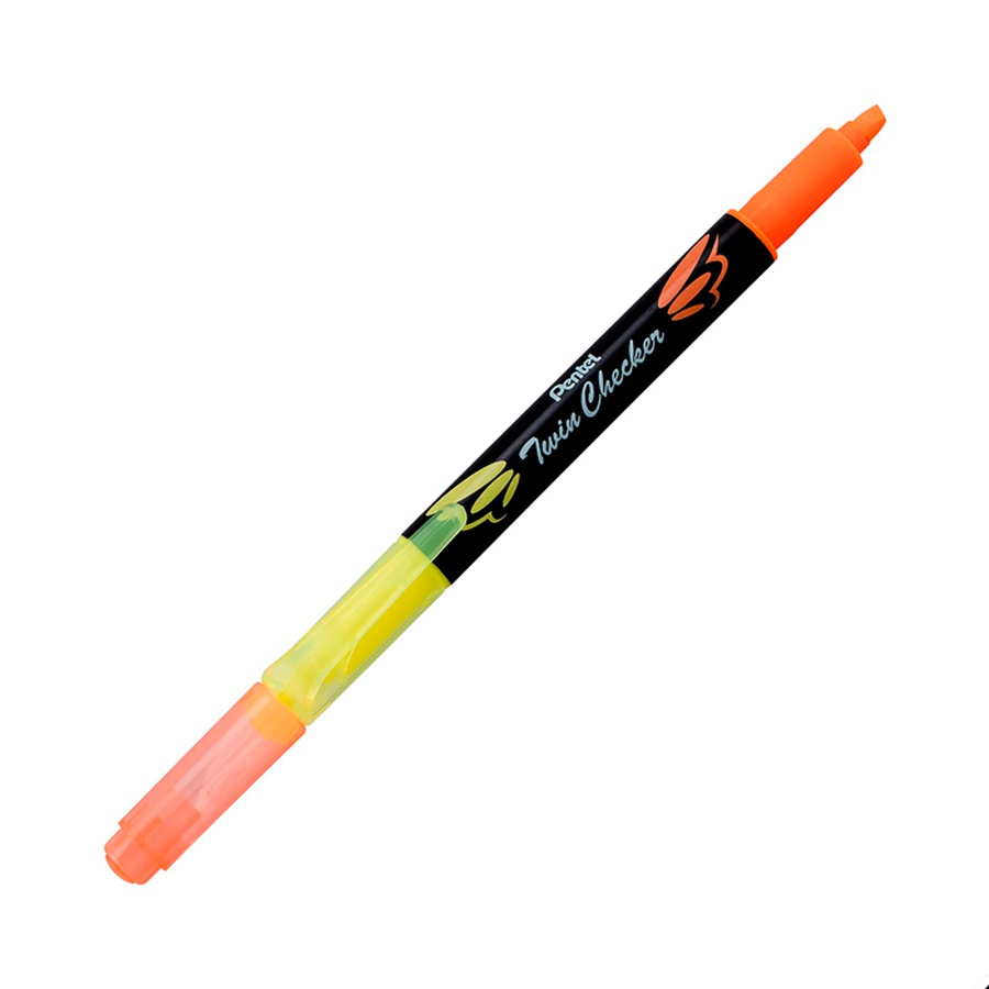 изображение Текстовыделитель двусторонний pentel "twin checker", желтый/оранжевый, линия 3,5 мм