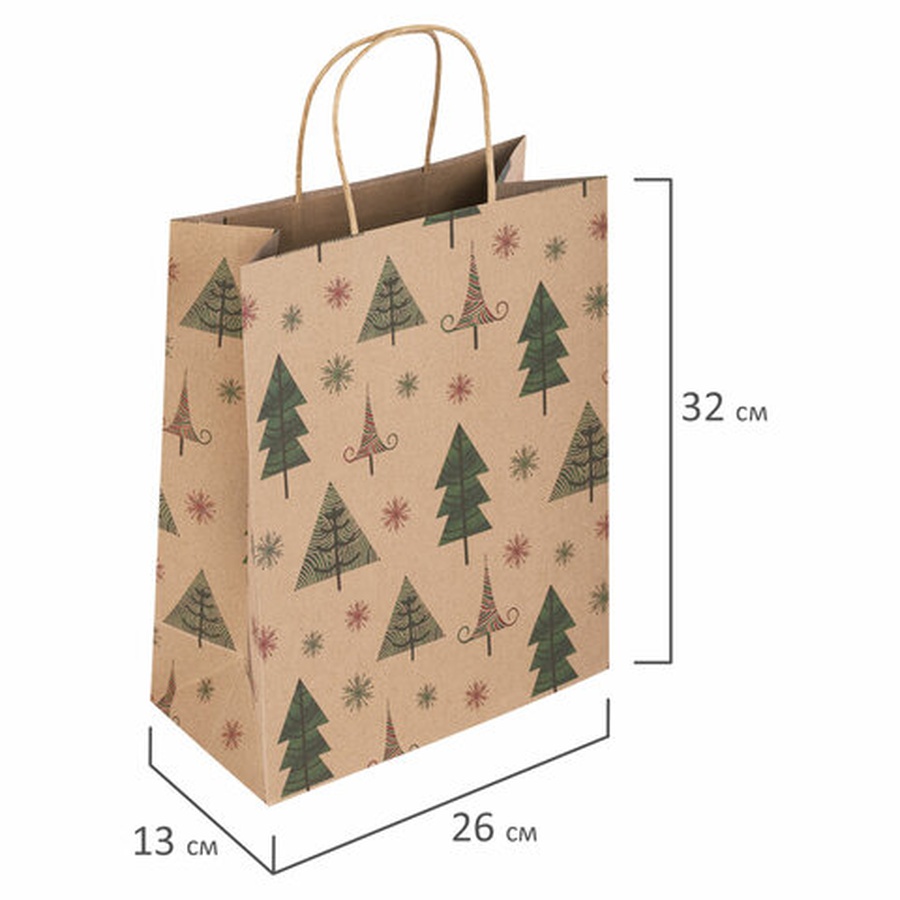 фото Пакет подарочный новогодний 26x13x32см, "kraft winter set", ассорти