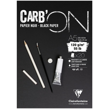 Блокнот для эскизов и зарисовок Clairefontaine Carb'ON, А5, 120г/м2, мелкое зерно, 20 листов
