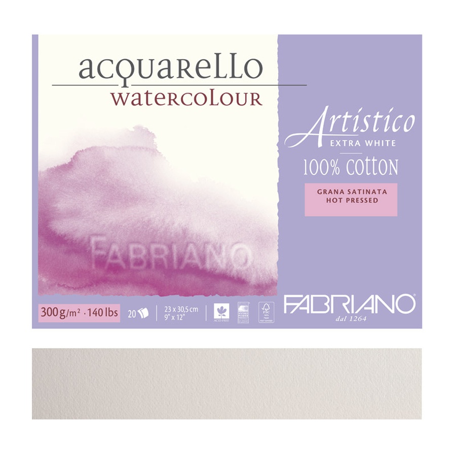 картинка Альбом для акварели fabriano artistico extra white 300 г/м2, 23x30,5 см, сатин, 20 листов, склейка по 4 сторонам