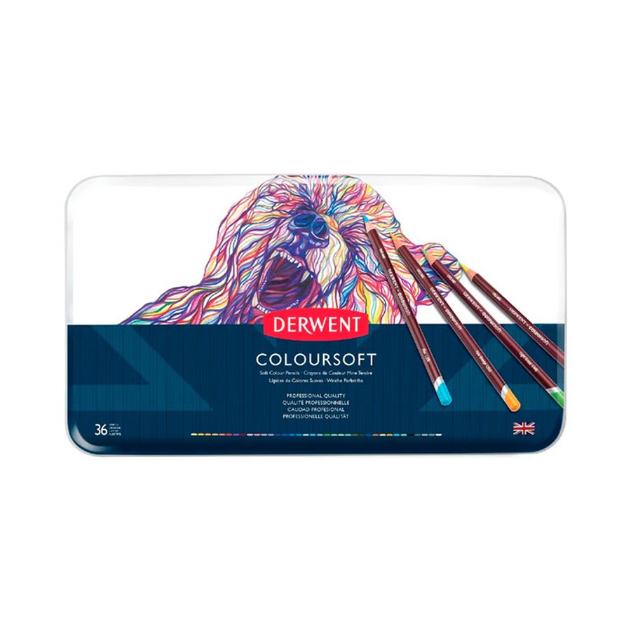 фото Набор цветных карандашей derwent coloursoft 36 цветов в металлической коробке