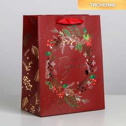 картинка Пакет ламинированный вертикальный «новогодний веночек», ms 18 × 23 × 10 см