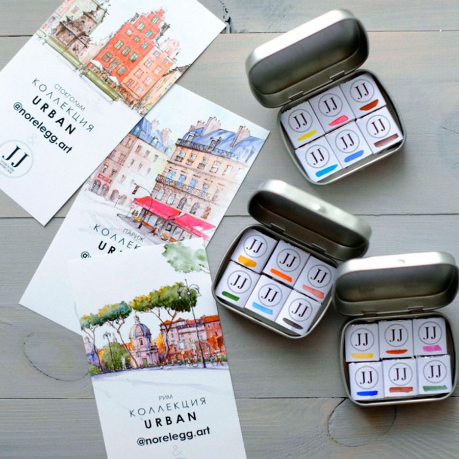 фотография Набор акварели jj watercolor "paris", 6 цветов, коллекция urban