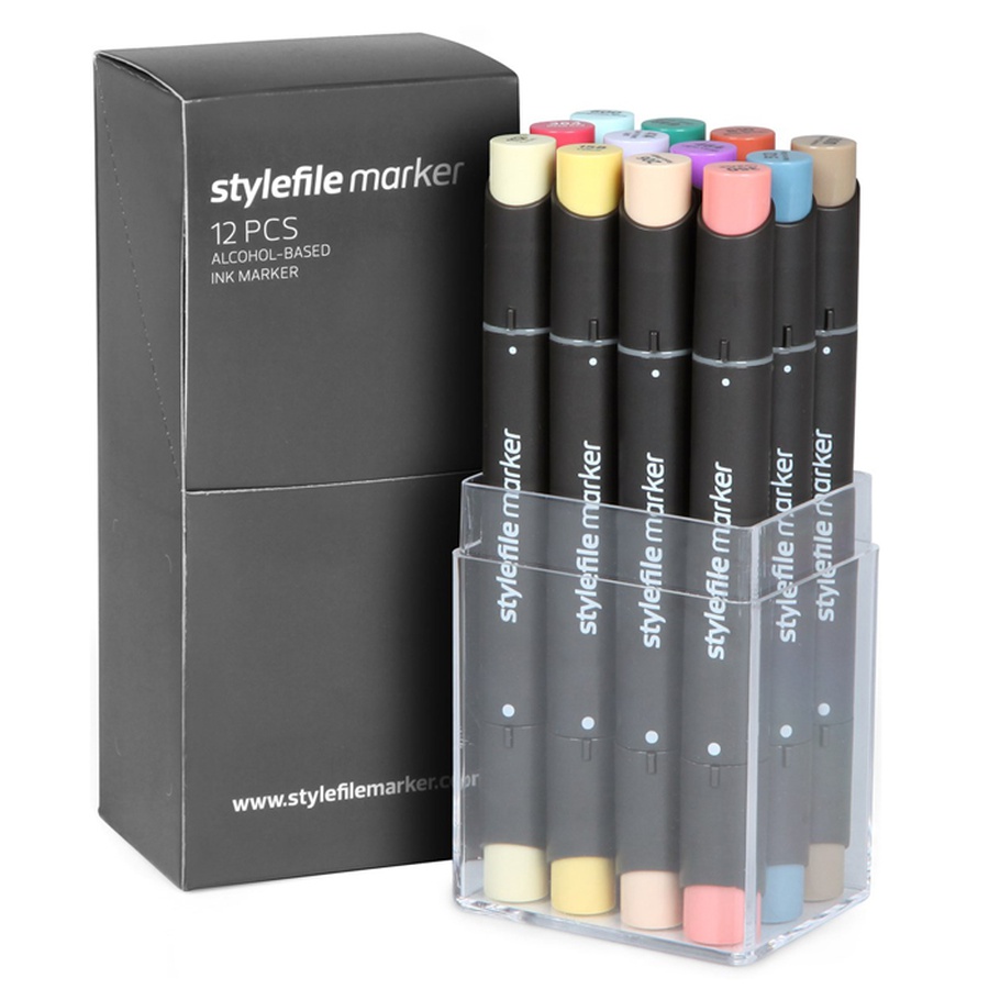 изображение Набор спиртовых маркеров stylefile с из 12 базовых оттенков