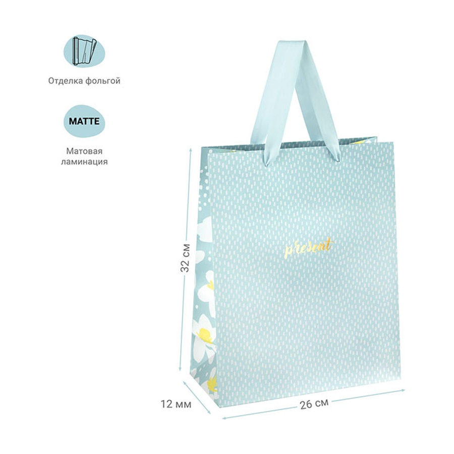 картинка Пакет подарочный 26x32x12см meshu "trendy blue", отд. фольгой, матовая ламинация