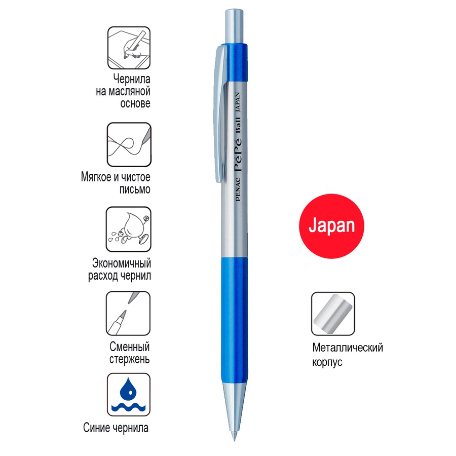 фотография Автоматическая шариковая ручка "pepe"  0,5 мм, синяя, корпус металл/синий