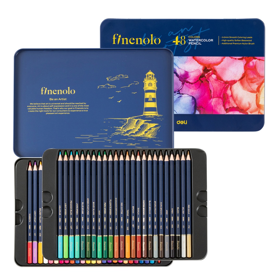 фото Набор акварельных карандашей finenolo 48 цветов в металлическом пенале