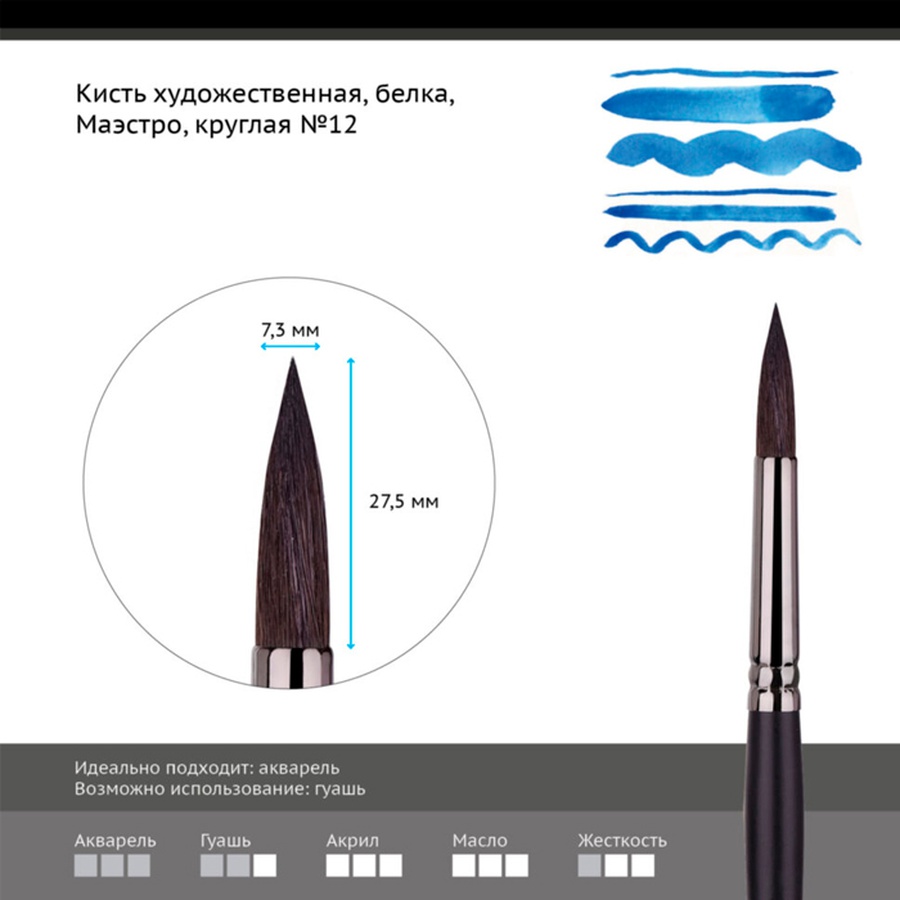 фото Кисть белка гамма "маэстро", круглая №12