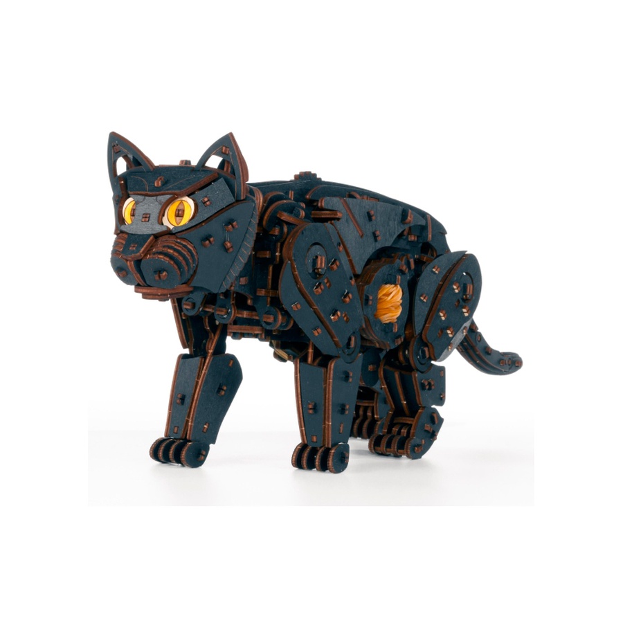 изображение Сборная модель деревянная, механический черный кот (кошка)
