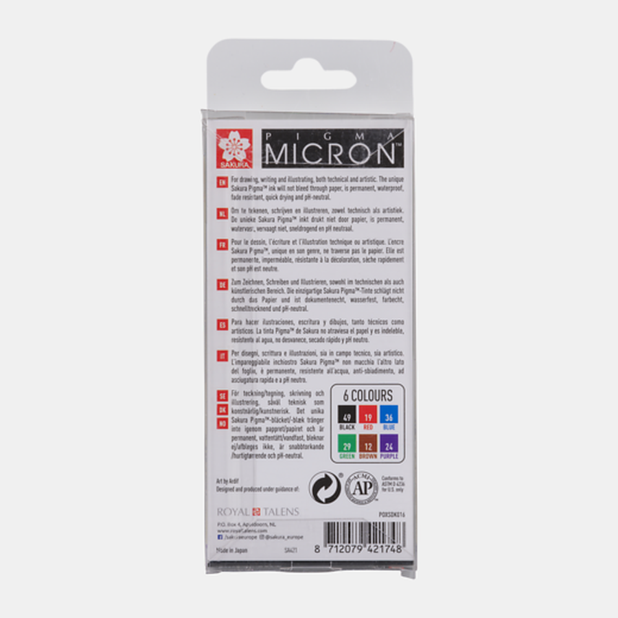 изображение Набор капиллярных ручек sakura pigma micron 6 шт, 0.25 мм