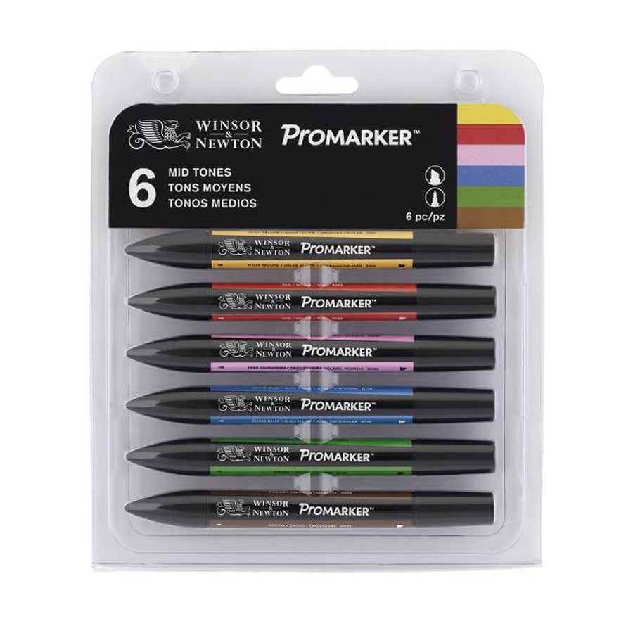 картинка Набор художественных маркеров promarker winsor & newton marker collectors set № 4, mid tones, 6 маркеров