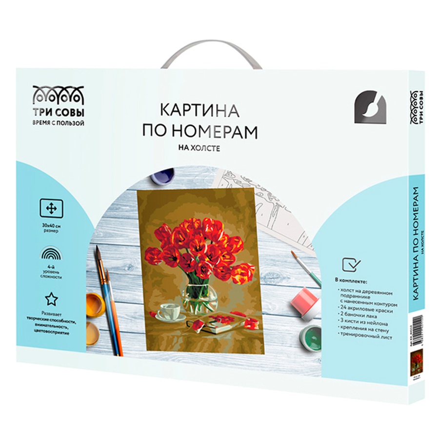 фото Картина по номерам на холсте "красные тюльпаны", 30*40 см
