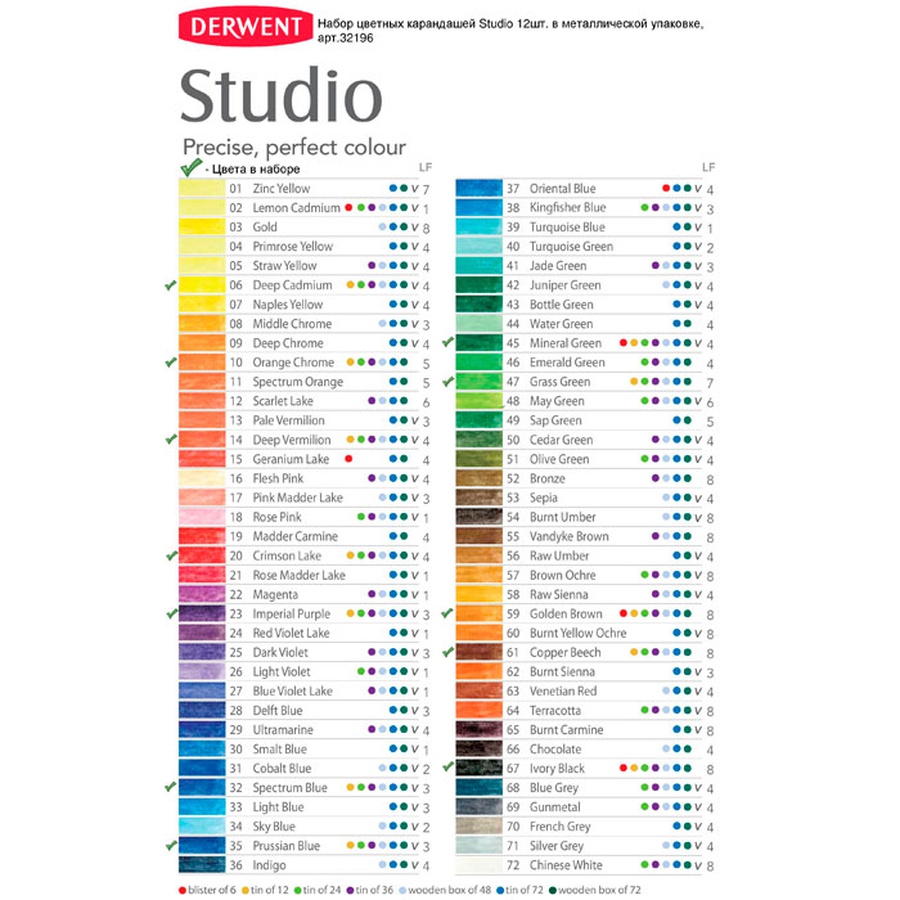 картинка Набор цветных карандашей derwent studio, 12 цветов, металлический пенал