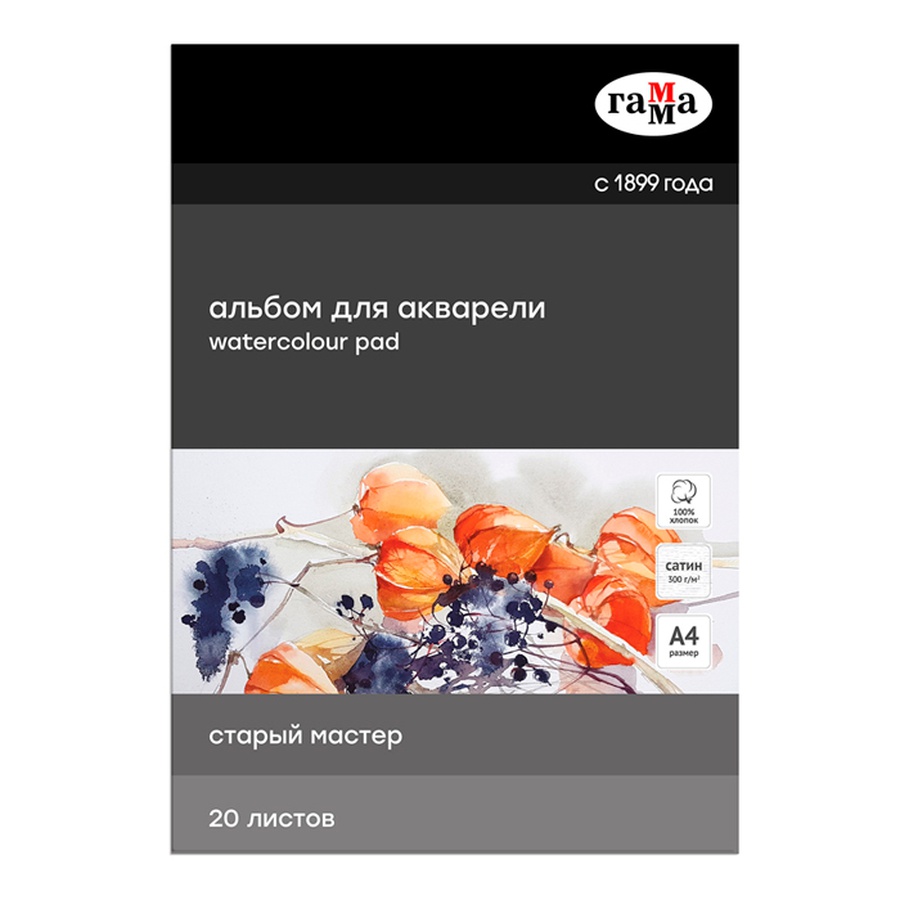 изображение Альбом-склейка с 4-х сторон для акварели гамма "старый мастер" а4, 300 г/м2, сатин